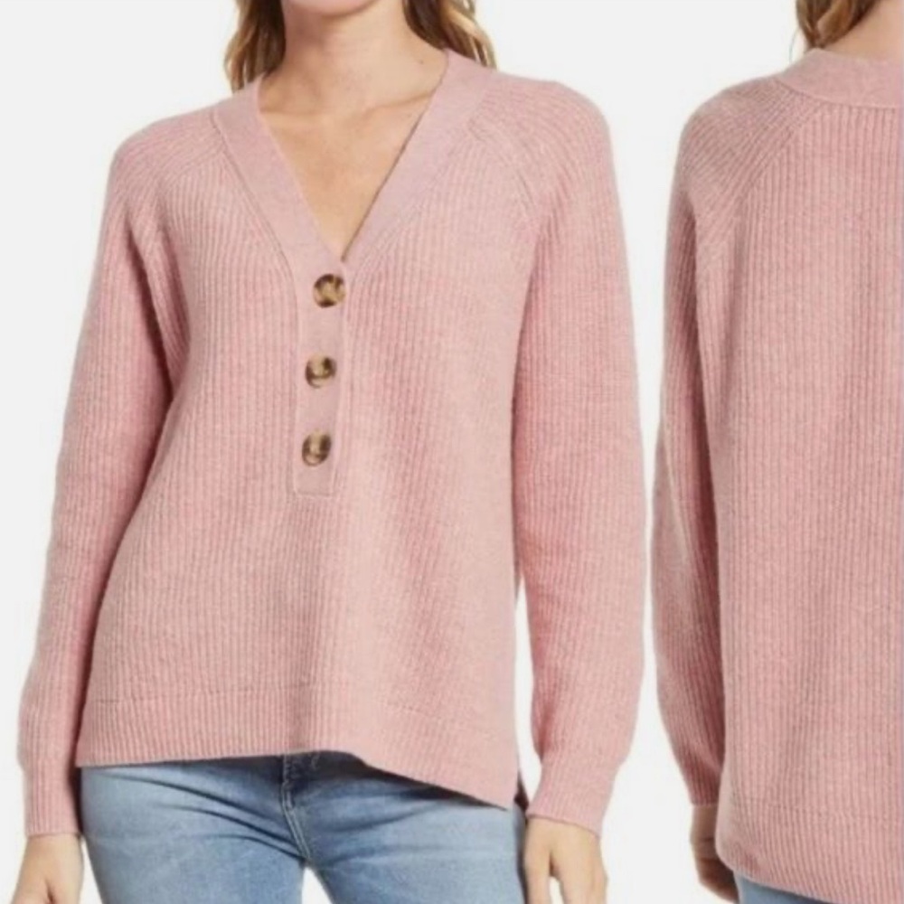 Madewell Women’s Ribbed Lyle Henley Dusty Rose Pink Sweater Size XS